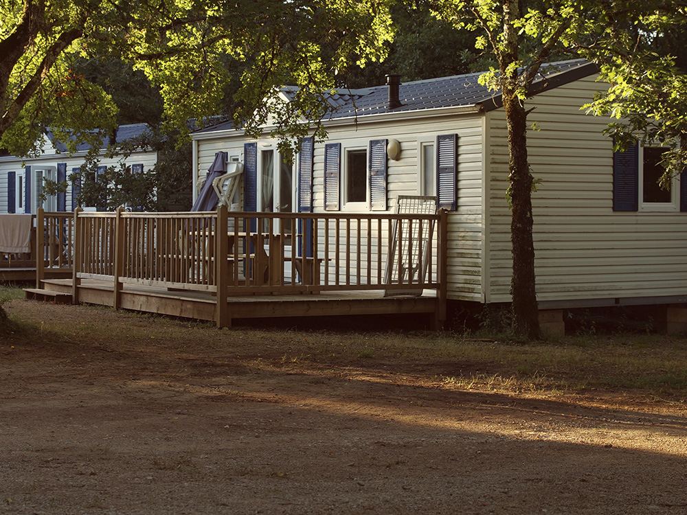 Container House on lake resort, evening light 3D render