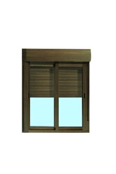 VENTANA ALUMINIO NOGAL CORREDERA CON PERSIANA 100 X 115 CM 