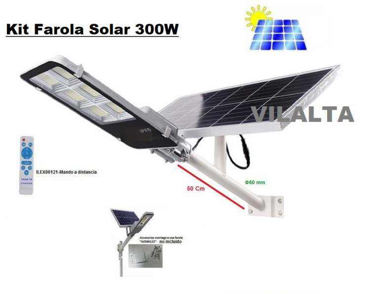 FAROLA SOLAR 300W IP66 30.000 Lm CON ACCESORIOS