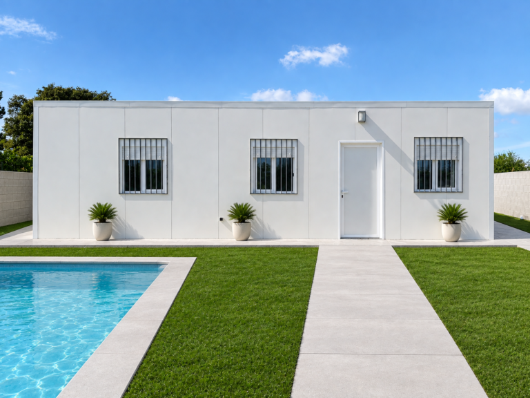 Casa minimalista con piscina y jardín